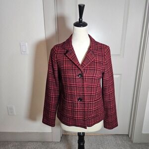 Talbots Wool Blazer Suit Jacket Women 4 P Petite‎ Wool Blend Red Black Plaid